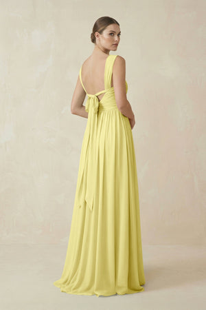 A - Line Pleated Chiffon Long Bridesmaid Dress in Buttercup - KissProm Bridesmaid Dresses