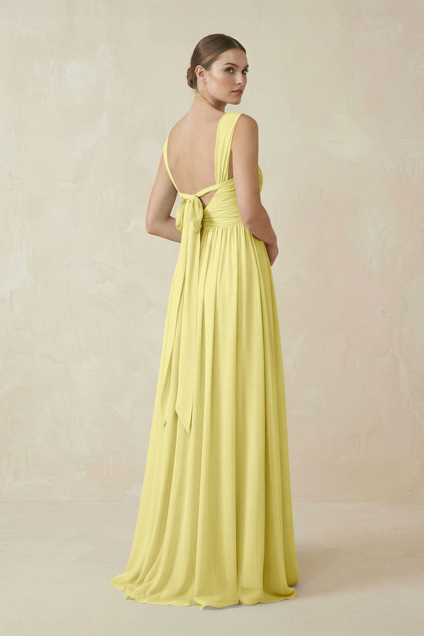 A - Line Pleated Chiffon Long Bridesmaid Dress in Buttercup - KissProm Bridesmaid Dresses