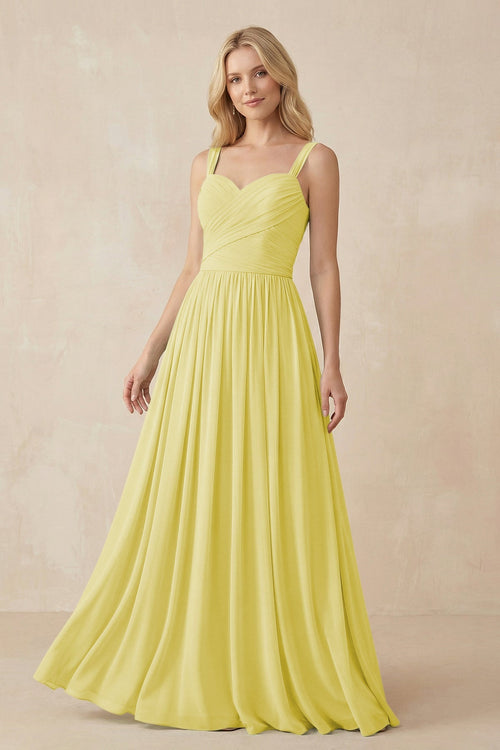 A-Line Pleated Long Chiffon Bridesmaid Dress in Buttercup, Buttercup / 20