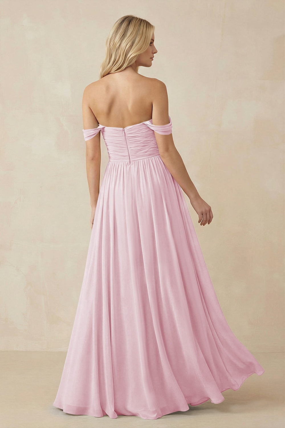 A - Line Pleated Chiffon Long Bridesmaid Dress in Candy Pink - KissProm Bridesmaid Dresses