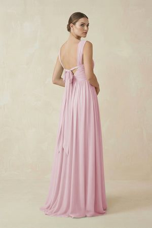 A - Line Pleated Chiffon Long Bridesmaid Dress in Candy Pink - KissProm Bridesmaid Dresses