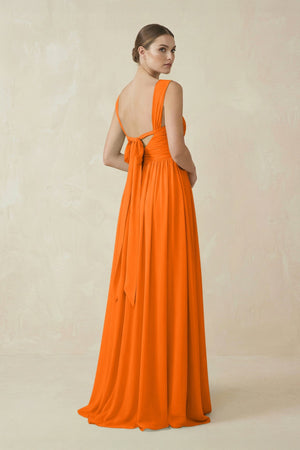 A - Line Pleated Chiffon Long Bridesmaid Dress in Cinnamon - KissProm Bridesmaid Dresses