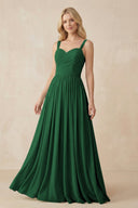 A - Line Pleated Chiffon Long Bridesmaid Dress in Dark Green - KissProm Bridesmaid Dresses