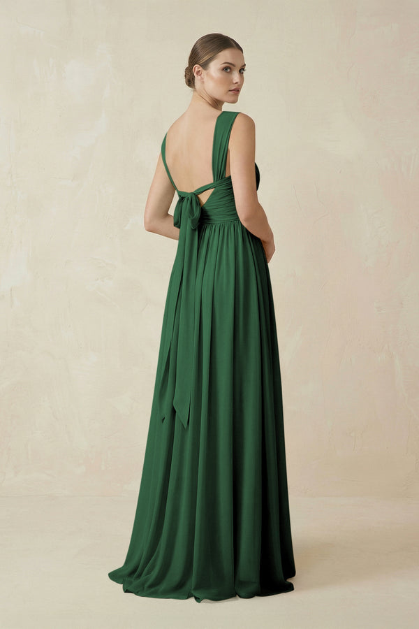 A - Line Pleated Chiffon Long Bridesmaid Dress in Dark Green - KissProm Bridesmaid Dresses