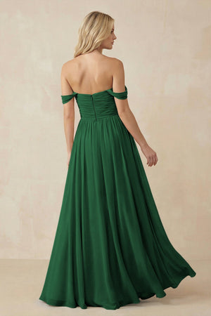 A - Line Pleated Chiffon Long Bridesmaid Dress in Dark Green - KissProm Bridesmaid Dresses