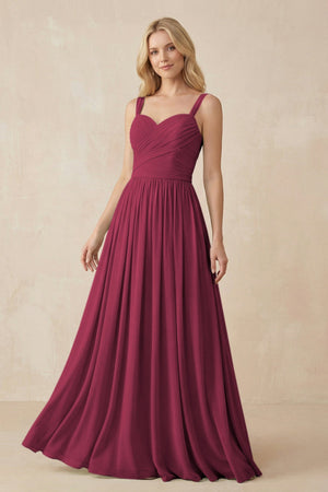 A - Line Pleated Chiffon Long Bridesmaid Dress in Desert Rose - KissProm Bridesmaid Dresses