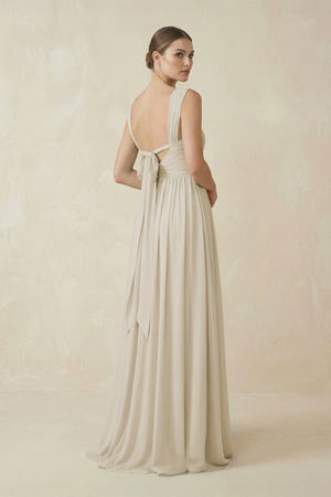 A - Line Pleated Chiffon Long Bridesmaid Dress in Dove Gray - KissProm Bridesmaid Dresses