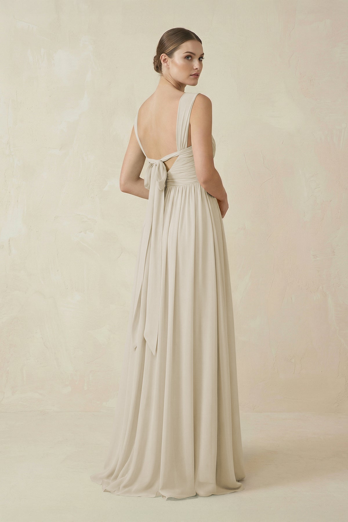 A-Line Pleated Chiffon Long Bridesmaid Dress in Dove Gray, Dove Gray / 18