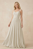 A - Line Pleated Chiffon Long Bridesmaid Dress in Dove Gray - KissProm Bridesmaid Dresses