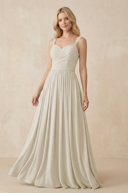 A - Line Pleated Chiffon Long Bridesmaid Dress in Dove Gray - KissProm Bridesmaid Dresses
