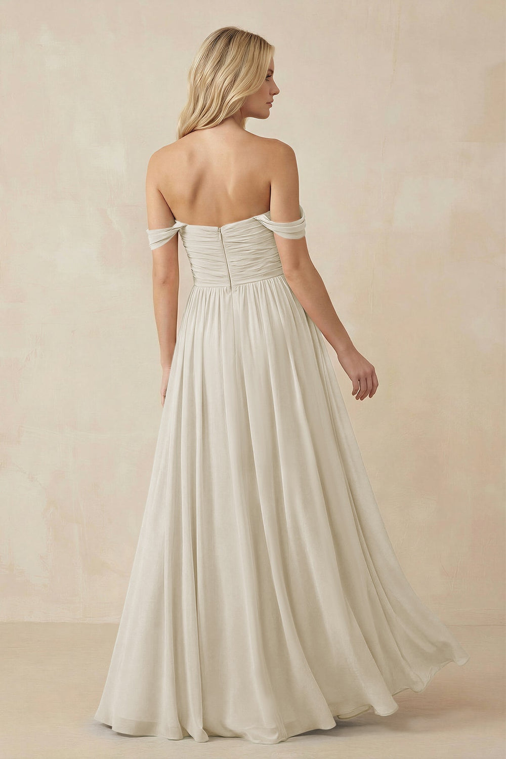A - Line Pleated Chiffon Long Bridesmaid Dress in Dove Gray - KissProm Bridesmaid Dresses