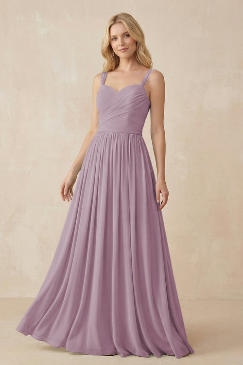 A - Line Pleated Chiffon Long Bridesmaid Dress in Dusk - KissProm Bridesmaid Dresses