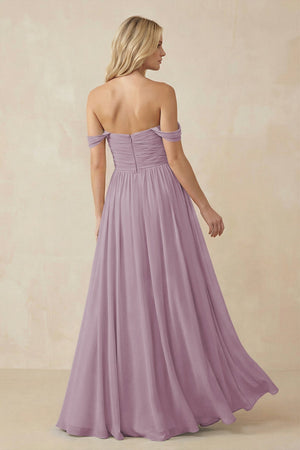 A - Line Pleated Chiffon Long Bridesmaid Dress in Dusk - KissProm Bridesmaid Dresses