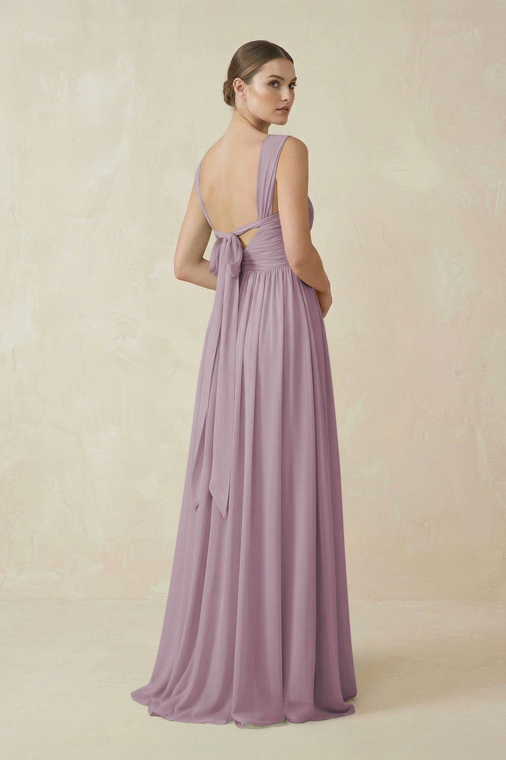A - Line Pleated Chiffon Long Bridesmaid Dress in Dusk - KissProm Bridesmaid Dresses