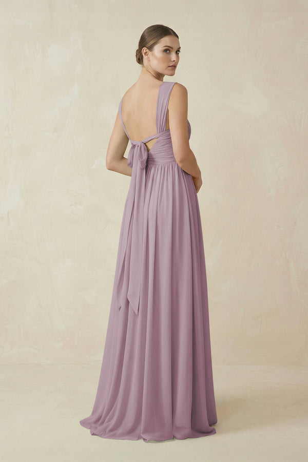 A - Line Pleated Chiffon Long Bridesmaid Dress in Dusk - KissProm Bridesmaid Dresses