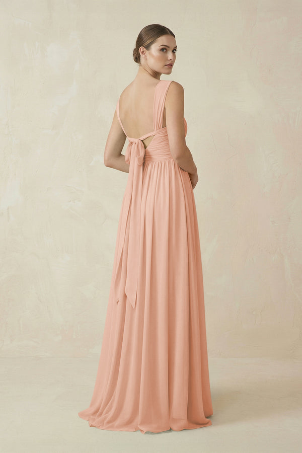 A - Line Pleated Chiffon Long Bridesmaid Dress in English Rose - KissProm Bridesmaid Dresses