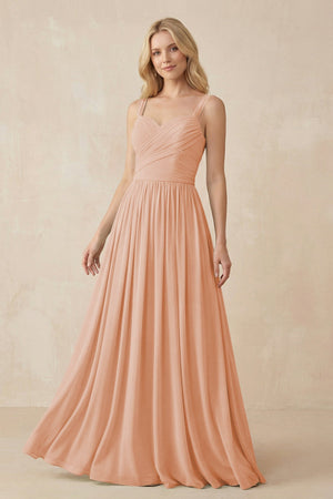 A - Line Pleated Chiffon Long Bridesmaid Dress in English Rose - KissProm Bridesmaid Dresses