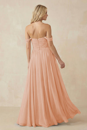 A - Line Pleated Chiffon Long Bridesmaid Dress in English Rose - KissProm Bridesmaid Dresses