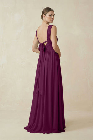 A - Line Pleated Chiffon Long Bridesmaid Dress in Fig - KissProm Bridesmaid Dresses