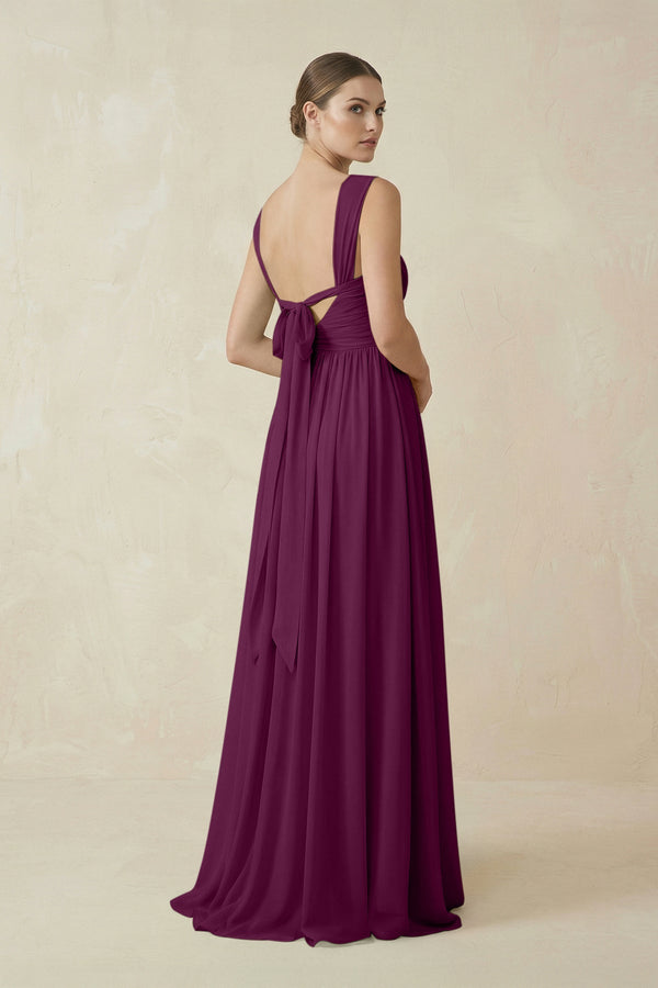 A - Line Pleated Chiffon Long Bridesmaid Dress in Fig - KissProm Bridesmaid Dresses
