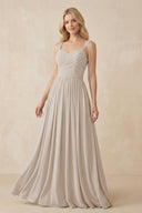 A - Line Pleated Chiffon Long Bridesmaid Dress in Frost - KissProm Bridesmaid Dresses