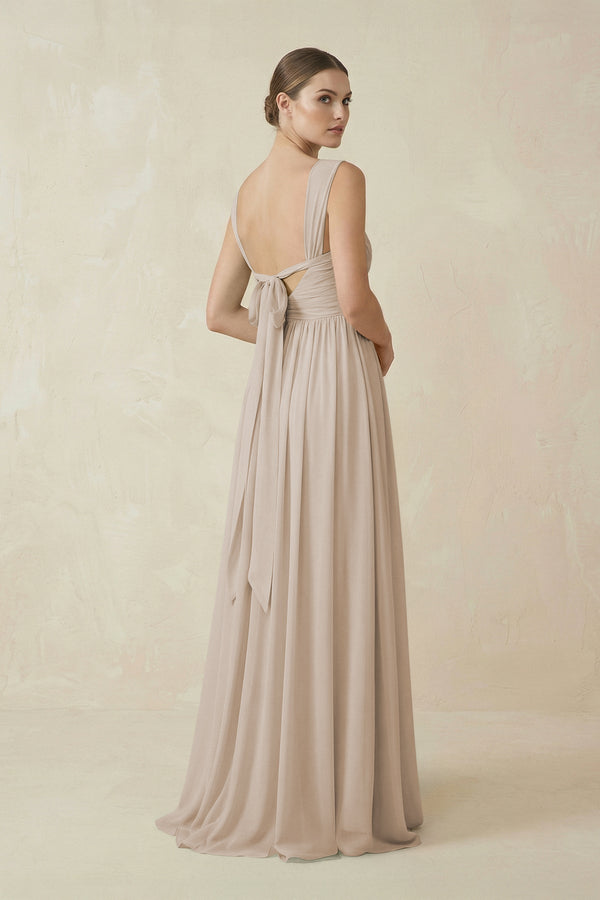 A - Line Pleated Chiffon Long Bridesmaid Dress in Frost - KissProm Bridesmaid Dresses