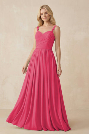 A - Line Pleated Chiffon Long Bridesmaid Dress in Fuchsia - KissProm Bridesmaid Dresses