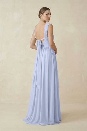 A - Line Pleated Chiffon Long Bridesmaid Dress in Ice - KissProm Bridesmaid Dresses