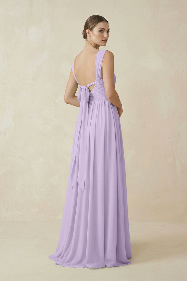A - Line Pleated Chiffon Long Bridesmaid Dress in Lavender - KissProm Bridesmaid Dresses