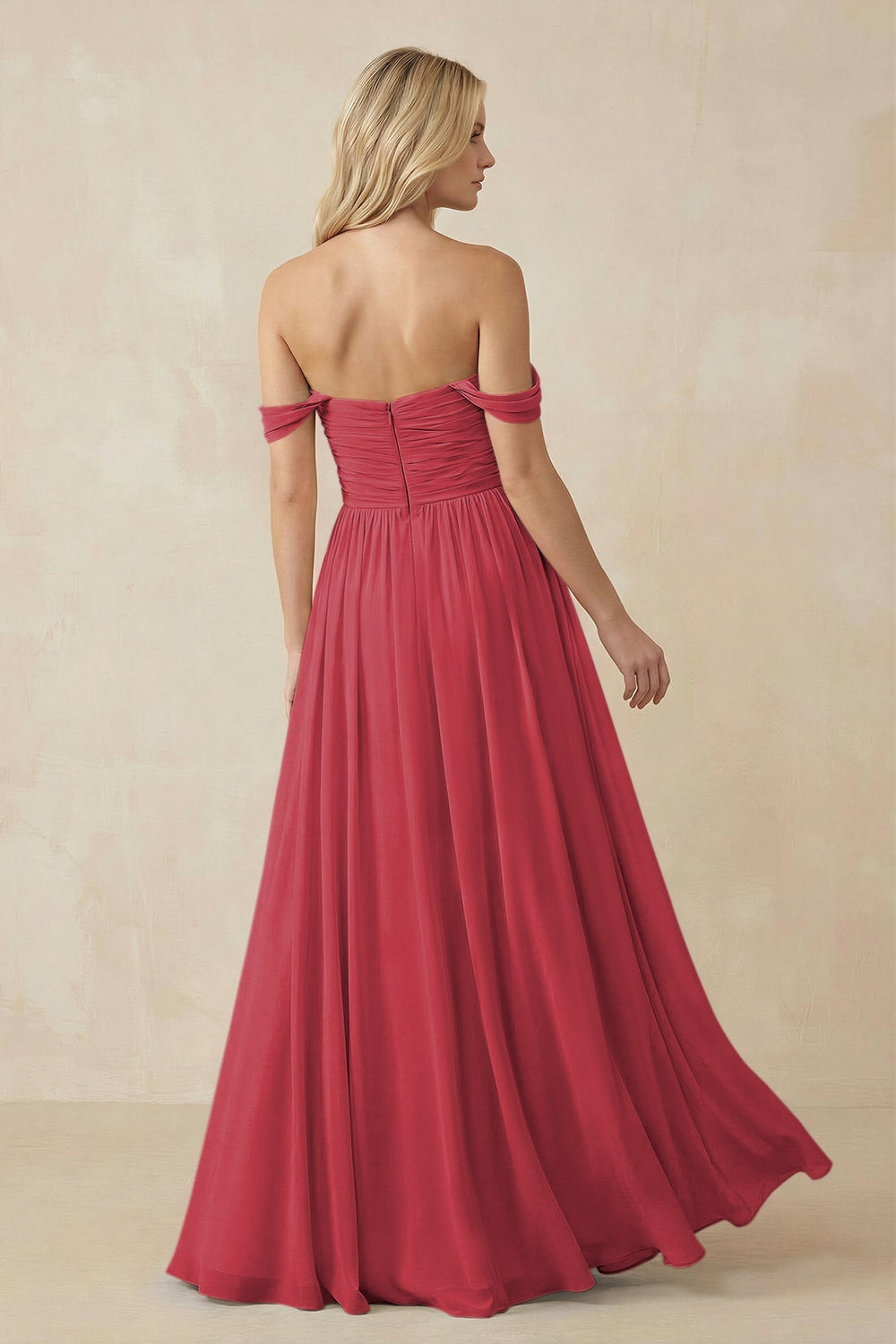 A - Line Pleated Chiffon Long Bridesmaid Dress in Merlot - KissProm Bridesmaid Dresses