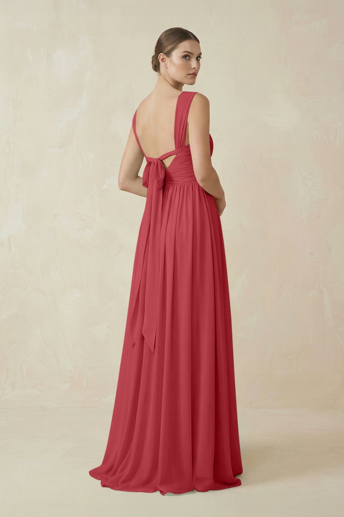 KissProm A-Line Pleated Chiffon Long Bridesmaid Dress in Merlot, Merlot / 10
