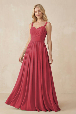 A - Line Pleated Chiffon Long Bridesmaid Dress in Merlot - KissProm Bridesmaid Dresses
