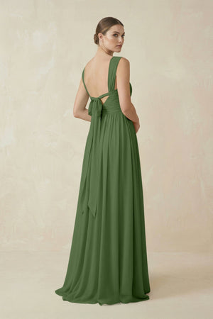 A - Line Pleated Chiffon Long Bridesmaid Dress in Moss - KissProm Bridesmaid Dresses