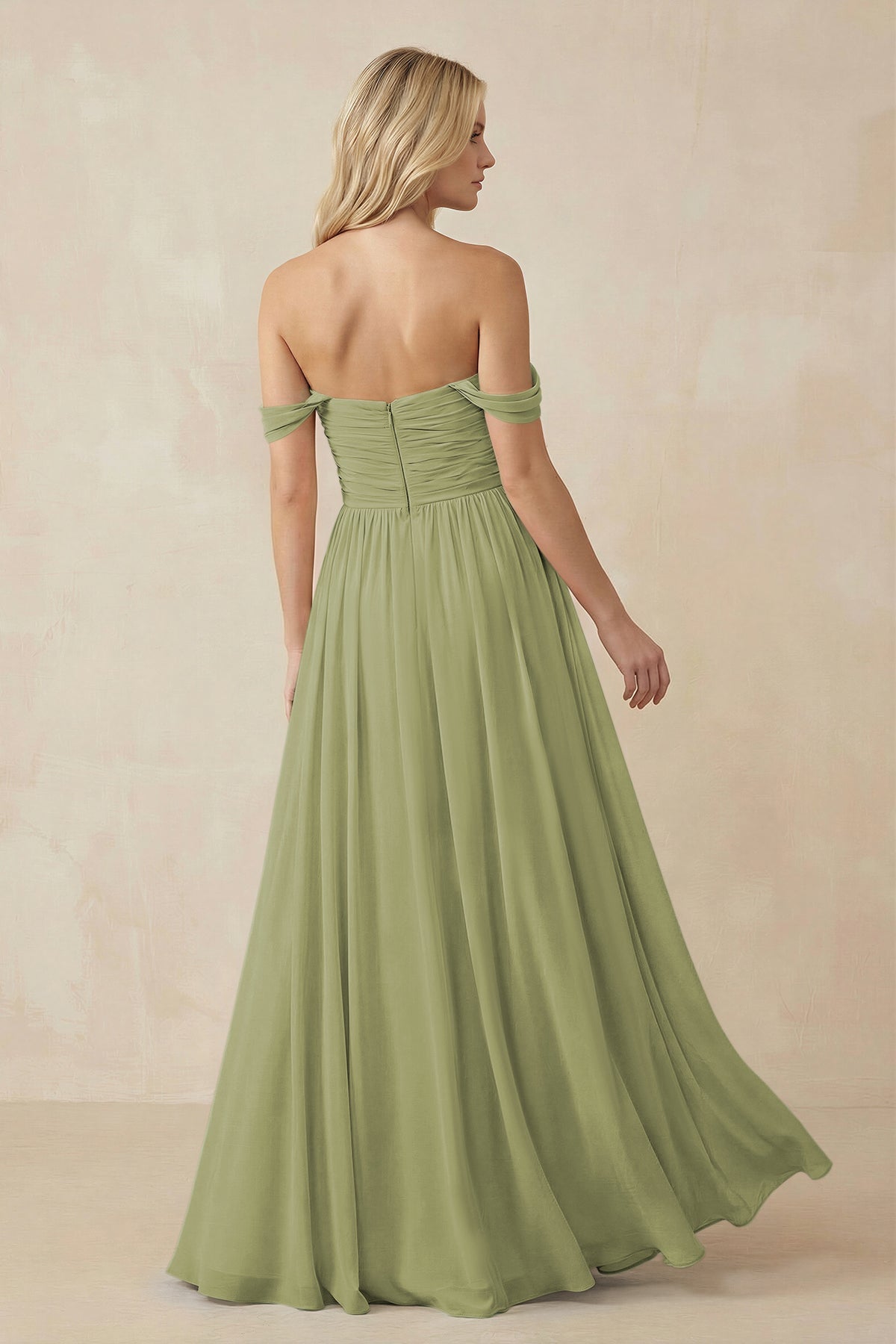 A-Line Pleated Long Chiffon Bridesmaid Dress in Moss Green