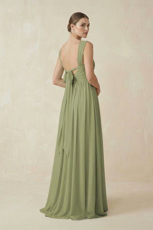 A - Line Pleated Chiffon Long Bridesmaid Dress in Moss Green - KissProm Bridesmaid Dresses