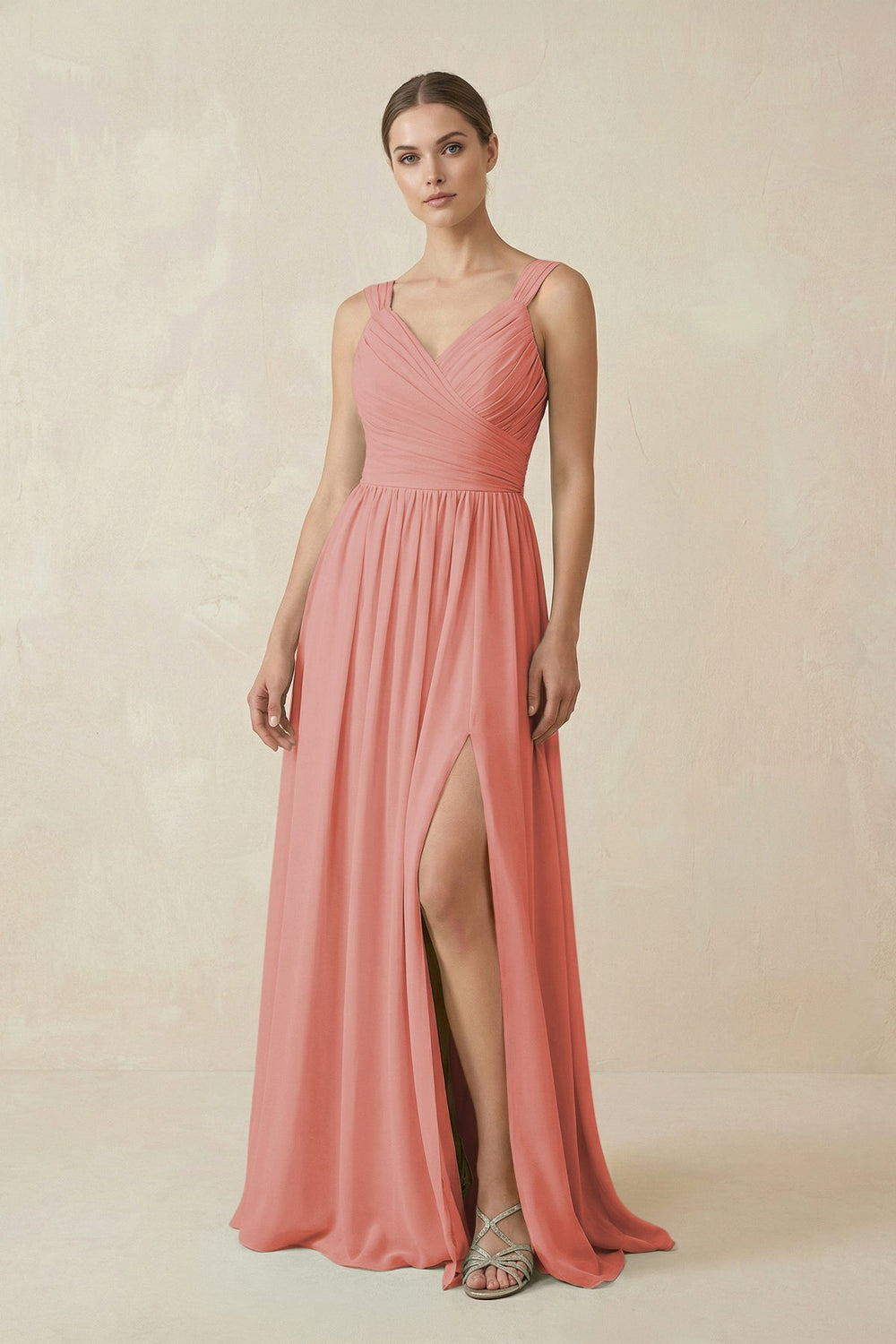 A - Line Pleated Chiffon Long Bridesmaid Dress in Mulberry - KissProm Bridesmaid Dresses