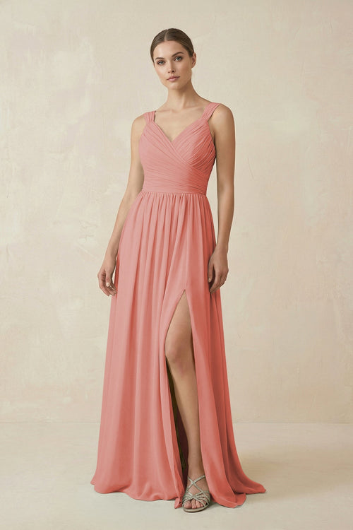 A - Line Pleated Chiffon Long Bridesmaid Dress in Mulberry - KissProm Bridesmaid Dresses