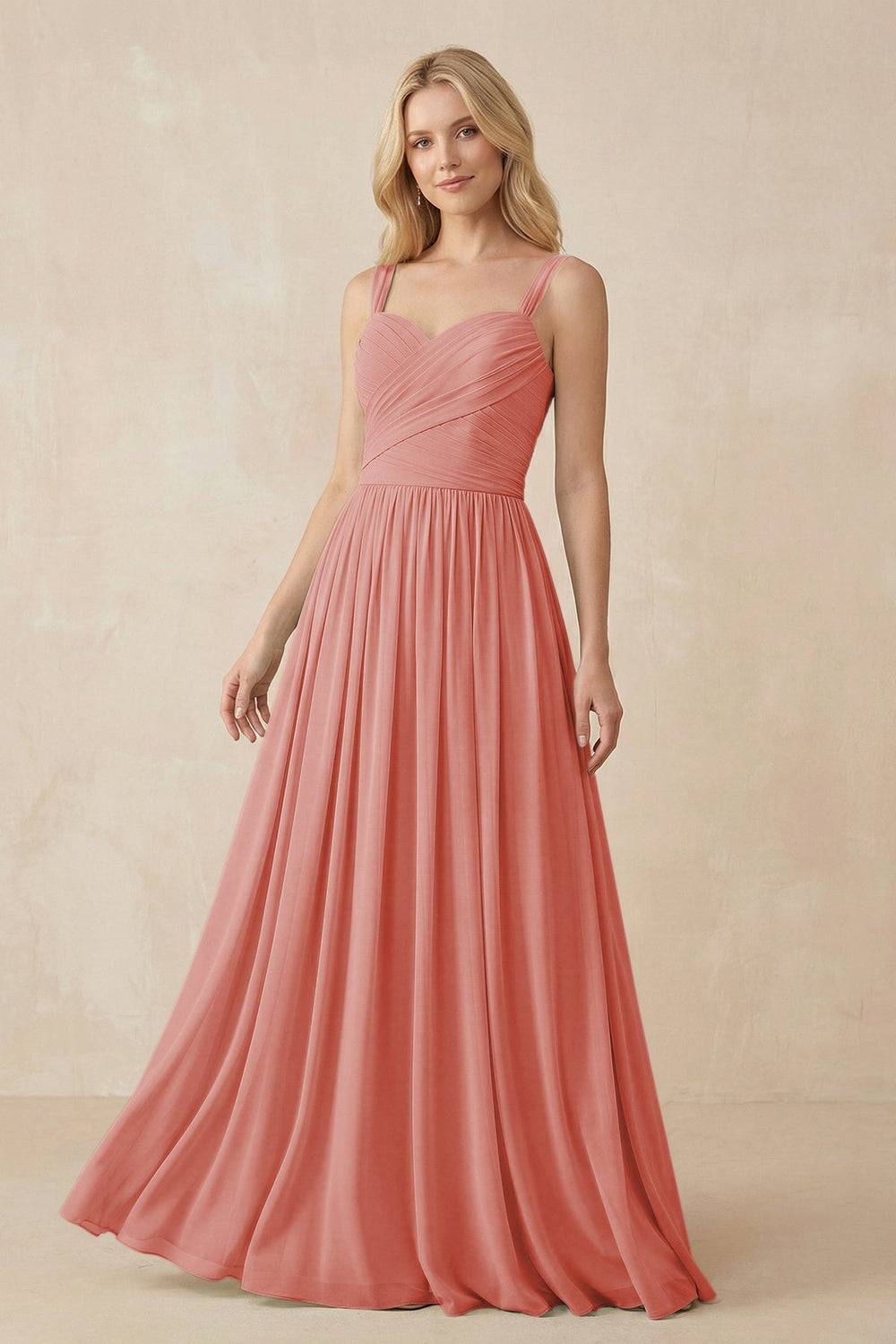 A - Line Pleated Chiffon Long Bridesmaid Dress in Mulberry - KissProm Bridesmaid Dresses