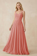 A - Line Pleated Chiffon Long Bridesmaid Dress in Mulberry - KissProm Bridesmaid Dresses