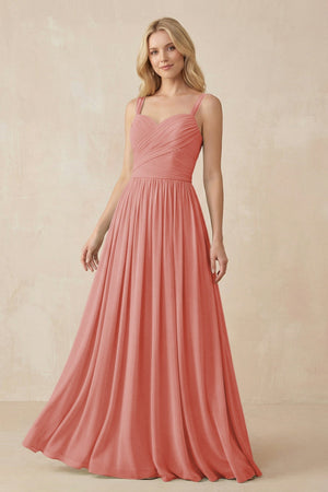 A - Line Pleated Chiffon Long Bridesmaid Dress in Mulberry - KissProm Bridesmaid Dresses