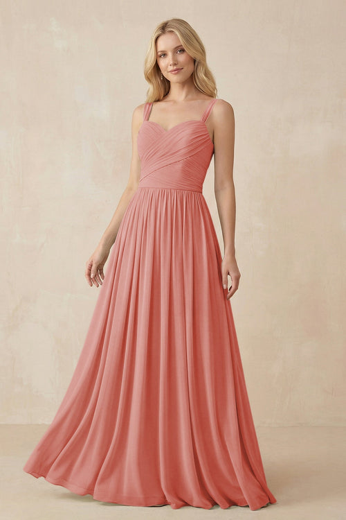 A - Line Pleated Chiffon Long Bridesmaid Dress in Mulberry - KissProm Bridesmaid Dresses