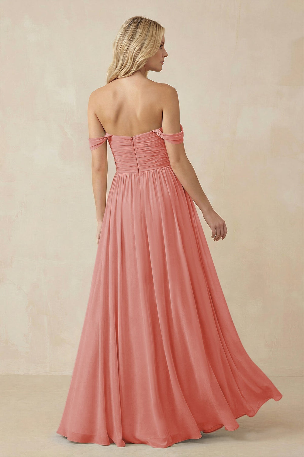 A - Line Pleated Chiffon Long Bridesmaid Dress in Mulberry - KissProm Bridesmaid Dresses