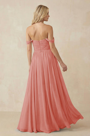 A - Line Pleated Chiffon Long Bridesmaid Dress in Mulberry - KissProm Bridesmaid Dresses