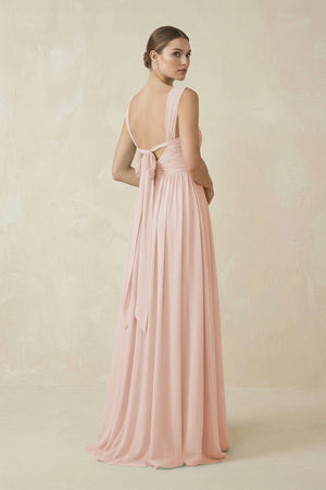 A - Line Pleated Chiffon Long Bridesmaid Dress in Pale Blush - KissProm Bridesmaid Dresses