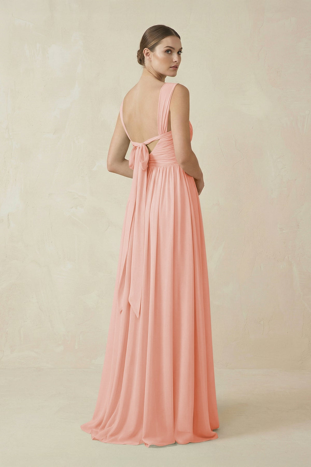 A - Line Pleated Chiffon Long Bridesmaid Dress in Rose Petal - KissProm Bridesmaid Dresses
