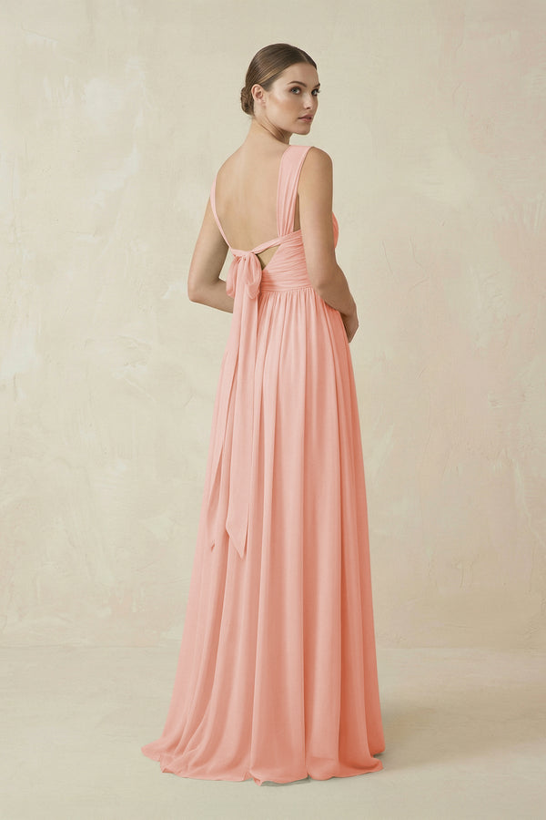 A - Line Pleated Chiffon Long Bridesmaid Dress in Rose Petal - KissProm Bridesmaid Dresses