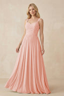 A - Line Pleated Chiffon Long Bridesmaid Dress in Rose Petal - KissProm Bridesmaid Dresses