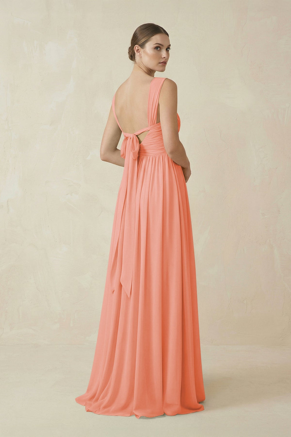 A - Line Pleated Chiffon Long Bridesmaid Dress in Rosette - KissProm Bridesmaid Dresses