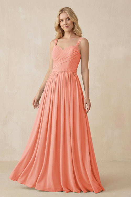 a line pleated chiffon floor length dress A-Line Pleated Long Chiffon Bridesmaid Dress in Rosette, Rosette / 8