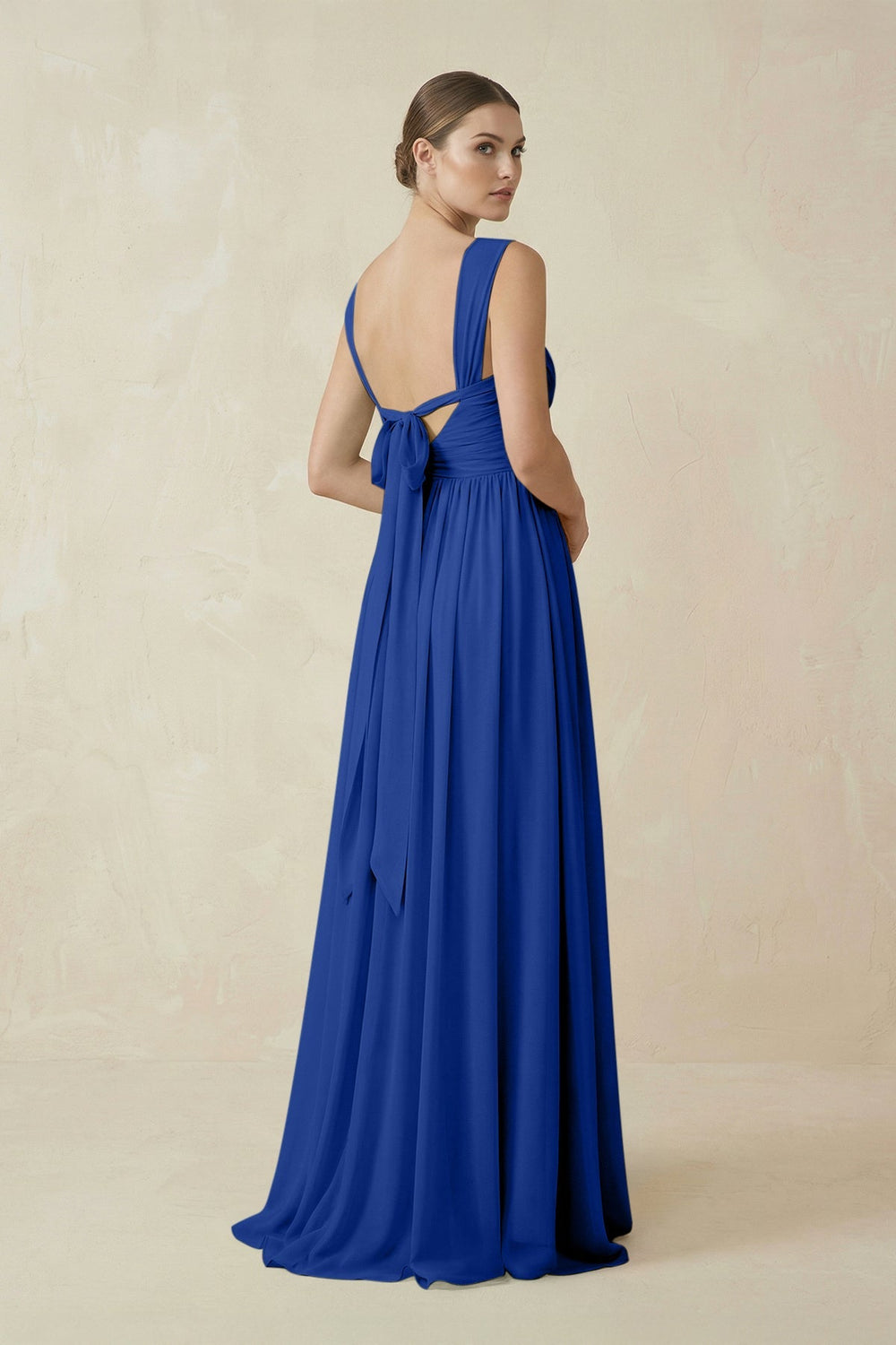 A - Line Pleated Chiffon Long Bridesmaid Dress in Royal Blue - KissProm Bridesmaid Dresses
